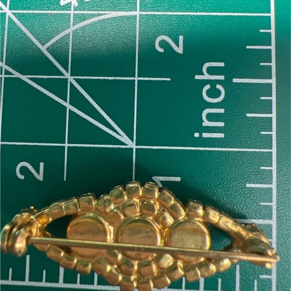 Vtg 10K Gold 6.56g Garnet Glass Brooch '40s Bar Pin Red Rhinestone Unmarked MCM - Picture 7 of 16